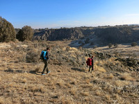 Son and Father, Tevis and Nick Vitale hiking into Massacre Rocks on a chilly morning.  Jan 2, 2014